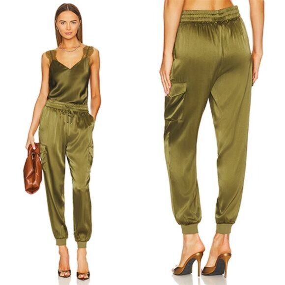 NWT Cami NYC Elsie Silk Drawstring Tea Leaf Green Cargo Elastic Jogger Pant